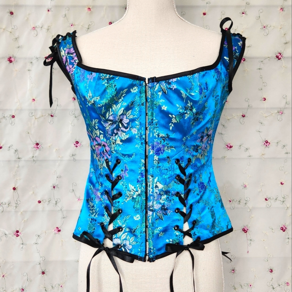 Vintage Teal Jacquard Corset